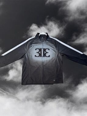 3IIƐ CEO JACKET black zip up sweater with white 323 spray paint logo design - XL